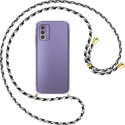 Produktbild von Handykette Backcover-Schutzhülle mit Band (Metall goldfarben) für Nokia G42 5G (6.56'') - schwarz/grau/weiß