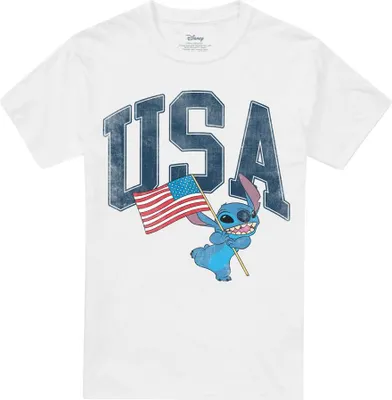 Produktbild von Lilo & Stitch - "USA" T-Shirt für Herren/Damen Uni TV19931 (S) (Weiß)