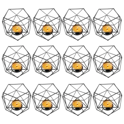 Produktbild von 12 Tealight svíčka držák geometrické sloupek svíčka lucerna moderní Geo dekorace pro stolní dekorace strana svatební obývací pokoj Vánoce kov černá