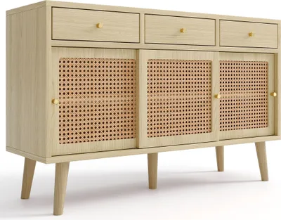 Produktbild von Kommode Sideboard Kommode Aufbewahrungsschrank Schlafzimmerschrank 120x40x78cm Rattangeflecht auf den Tuerfronten Wohnzimmer-Aufbewahrungsschrank