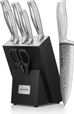 Produktbild von 7-teilige Küchenmesserset mit Selbstschärfender Technologie - Edelstahlmesserblock mit Ergonomischem Griff