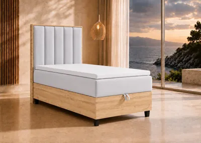 Produktbild von Trinity K-1 Einzelbett 100x200 Silber| Boxspringbett mit Bettkasten | Bonellfederkern & Topper | Polsterbett mit Kopfteil|Lieferung Bordsteinkante