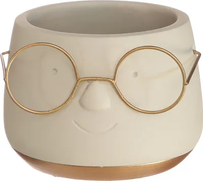 Produktbild von Blumenübertöpfe "Frieda" aus Keramik mit Brille mit Goldrand Übertopf Blumentopf witzig Übertöpfe urig - Ø 8,5 - H 6,5 cm