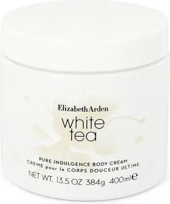 A white jar of Elizabeth Arden White Tea Pure Indulgence Body Cream.