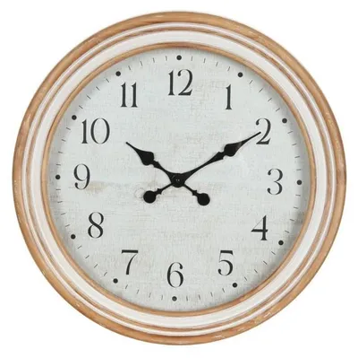Runde Holz-Wanduhr, Weiß/Natur, 60x60x6,5 cm