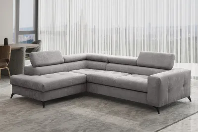 Produktbild von Kaiser Möbel Ecksofa mit schlaffunktion und bettkasten, Sofa L-form, Couch L-form Arcadi Dicker Cord Grau Links