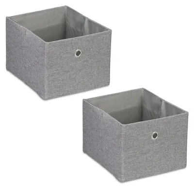 Productafbeelding van Relaxdays Opbergbox, kleine opbergdoos van stof, set van 2, afmetingen (h x b x d): 16 x 20,5 x 25 cm, inklapbare plankmand, grijs