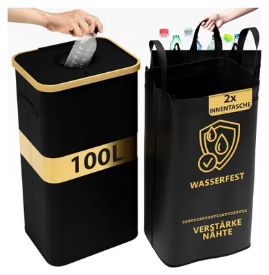 Produktbild von Pfandflaschen Sammelbehälter 100L mit Tragetasche - Aufbewahrung für Pfandflaschen mit Loch - Faltbarer Flaschensammler - Recyclingbehälter für Leergut