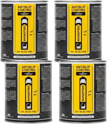 Produktbild von 4 Stück INNOTEC Antislip Coating 1 L Schwarz – rutschfeste Premium Schutzbeschichtung für Fahrzeugstufen, Verladebrücken, Bus-& Wohnmobiltrittstufen