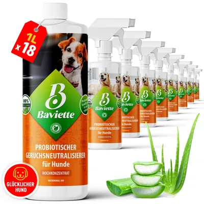 Produktbild von Baviette Geruchsentferner Hund Konzentrat 1 Liter – Geruchsneutralisierer mit Mikroorganismen für Hundebett, Möbel & Auto