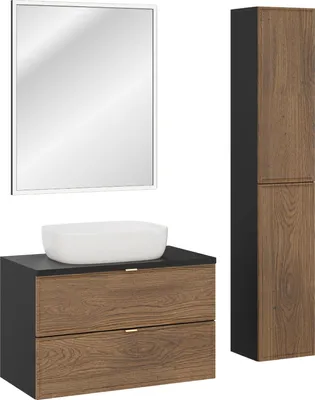 Produktbild von Badezimmerset Waschbecken 50Cm Schrank 80Cm Arbeitsplatte Spiegel Led Säule