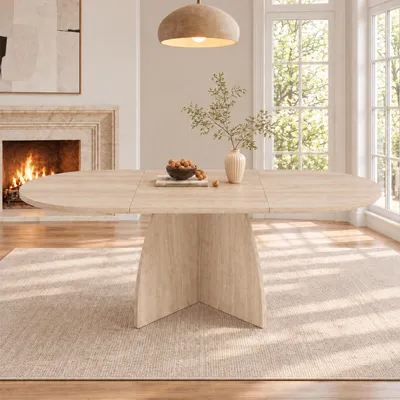 Image de Table extensible Flyeks, dimensions 120/180 x 90 x 75 cm, table de cuisine/salle à manger, extensible pour 4 à 8 personnes, aspect travertin