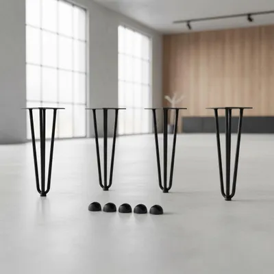 Produktbild von Hairpin Legs 4er Set 72 cm schwarz, 3 Streben, 12 mm Stahl, Bodenschoner