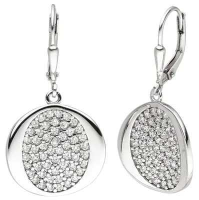 Produktbild von Ohrhänger aus 925 Silber mit 110 Zirkonia Ohrringe Boutons Ohrschmuck gewellt