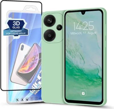 Produktbild von Hülle für Xiaomi Redmi Note 13 Pro+ 5G mit 9H Displayglas Displayschutz Plus Case Cover Bumper Silikon Softgrip Schutzhülle Farbe: Türkis