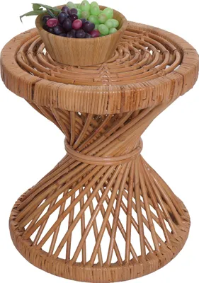 Obrázok produktu pre Bočný stolík HWC-M31, Kvetinový stolík Ratanový konferenčný stolík, okrúhly 43x38x38cm, Kubu Ratan prírodný