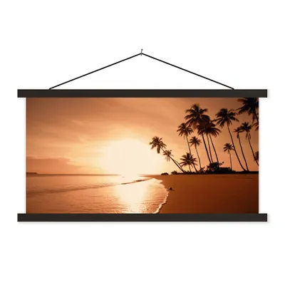 Produktbild von MuchoWow® Textilposter Sonnenuntergang - Tropisch - Palme - Strand - Meer 90x45 cm mit schwarzem Rahmen - Klemmleisten