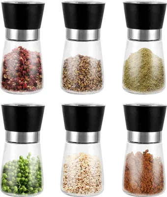 Produktbild von 6er Set Salz und Pfeffermühle, 180 ml Gewürzmühle mit Manuell Einstellbarem Keramikmahlwerk, 13X6.4CM Transparent Gewürzmühlen Set
