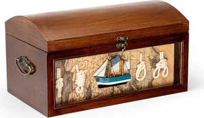 Produktbild von Dekorative Schatzkiste Holz mit handbemaltem Muster und Glasfront 35x21x19cm