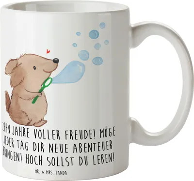 Produktbild von Mr. & Mrs. Panda Kaffeetasse 10. Geburtstag Freude - Weiß - Geschenk, Geburtstagsgeschenk, Meilenstein, schöne tasse, Erinnerungen, Teetasse, Kindergeburtstag, Feiern
