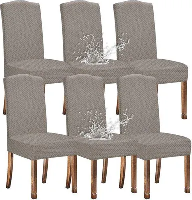 Produktbild von Famanu Stuhlhussen Set von 6 - Dehnbar - Abnehmbar - Waschbar - Wasserfest - Hohe Rückenlehne - Für Küche - Esszimmer (taupe)