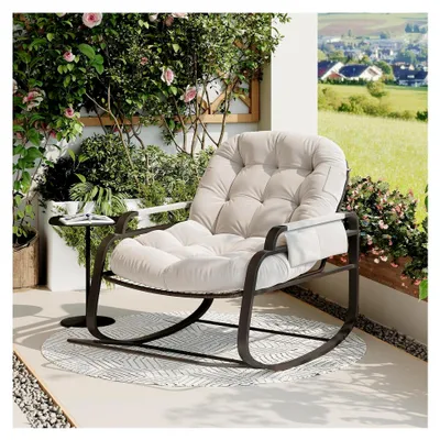 Produktbild von Schaukelstuhl für den Außenbereich mit Polsterung und Armlehnen, ideal für Balkon und Garten