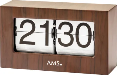 Produktbild von AMS 1177 Tischuhr Quarz Holzoptik nussbaum farben Klappzahlen Klappzahlenuhr