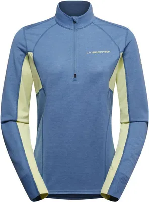Langarmshirt "Swift Longsleeve W" von La Sportiva in Blau mit gelben Akzenten; geeignet für Damen.