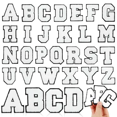 26 aufbügelbare Buchstaben-Patches A-Z, weiß, 7 cm, gebügelt