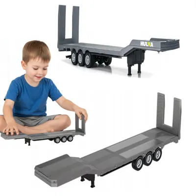 Produktbild von COIL RC-Truck Anhänger, Tieflader, Maßstab 1:18, 73,5 cm lang, Robustes Tieflader-Modell, Spielzeug-LKW-Zubehör, Sammlerstück, Silber