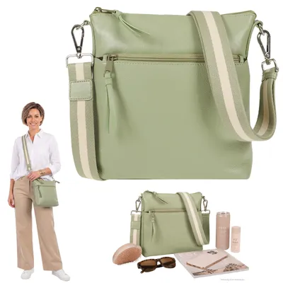 Produktbild von Umhängetasche Leder Handtasche Damen Tasche Echtleder Lederhandtasche Bag Schultertasche Ledertasche Alessandro Salvatore Torino 12978 Grün + Etui