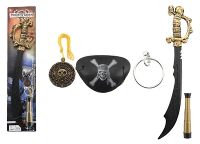 Produktbild von Piraten-Set: Schwert mit Zubehör, Kunststoff, 58 cm, auf Karton