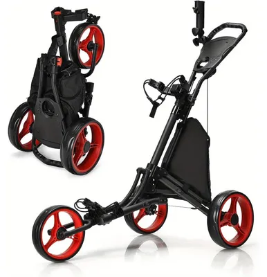 Produktbild von Golftrolley – Golfwagen – Golfcaddy – Golf-Schubkarre – 3-Rad-Trolley – Verstellbarer Griff – Fußbremse