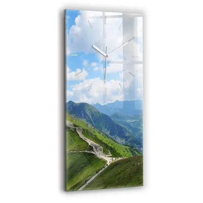 Obrázok produktu pre Wallfluent Hodiny - Obdĺžnikové Sklenené Nástenné Hodiny - Tichý Quartz Strojček - Nástenná Dekorácia Spálňa Kuchyň - Biele Ruky - 30x60 cm - Kasrowy Wierch zakopol