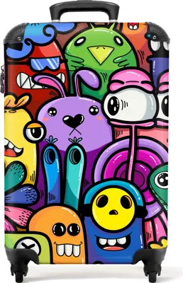 Obrázek produktu pro NoBoringSuitcases.com® Kufr Příruční zavazadlo Trolley Rolling suitcase Malý cestovní kufr na 4 kolečkách - Monster - Flowers - Rainbow - Design - Funny - Kids - Cabin Size < 55x40x23 cm & 55x40x20 cm - Foto kufr - Cabin suitcase - Board luggagePříruční zavazadlo Kufr 55x35x20 cm, 36L,