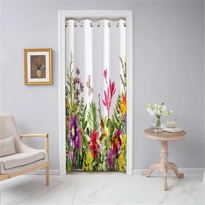 Image de Rideau de porte occultant, thermique, avec œillets, motif floral, 168x229 cm
