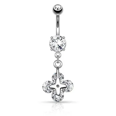 Produktbild von Taffstyle Bauchnabelpiercing Bauchnabelpiercing mit Kristall Kleeblatt Ornament Anhänger, Silber