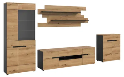 Produktbild von Wohnwand Anbauwand Canu | 4-teilig | Artisan / Basalt Grau