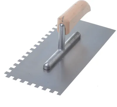 Produktbild von Aqbau® Zahnkelle Edelstahl 270x130mm Glättkelle mit Zahnung Holzgriff (Zahn 10x10mm)