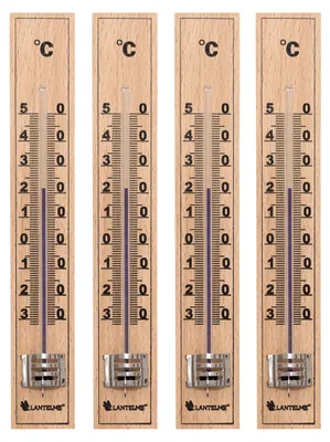 Produktbild von 4 Stück Holz Außenthermometer Set -30°C bis 50°C 17cm Lang Analog Holz Thermometer für Innen Außen Garten