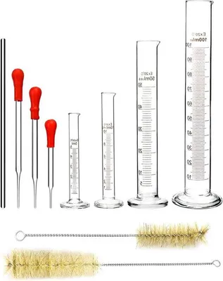 Produktbild von Laborgeräte-Sets mit Pipetten und Flüssigkeitsreinigungsborsten - 5ml/10ml/50ml/100ml - 4 Stück