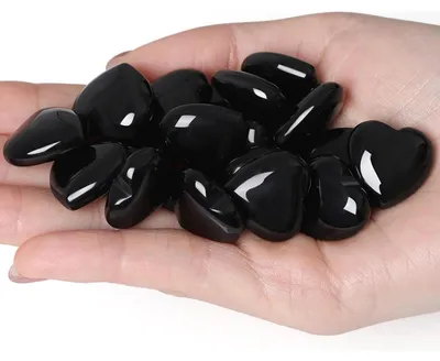 Productafbeelding van Set van 10 obsidiaan hartstenen, gepolijst, natuurlijke edelstenen voor geluk