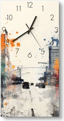Produktbild von DEQORI Glasuhr 30x60 cm Zahlen 'Urbane Farbwellen' Wanduhr Glas Uhr Design leise Küchenuhr