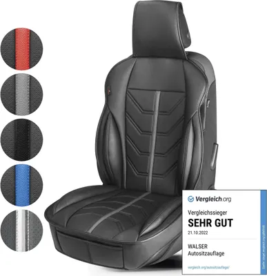 Produktbild von Walser Autositzauflage Kimi, schwarz-grau, für Vordersitze PKW/LKW, Kunstleder, ca. 108x53x12 cm, Seitenairbag tauglich Clix I, 1 Stück, Universal, Hosenträgersystem, 7 mm Kaschierung