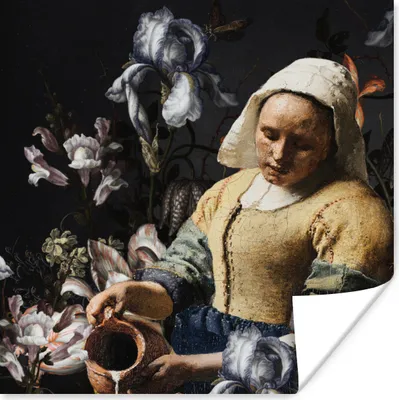 Produktbild von MuchoWow® Poster Milchmädchen - Johannes Vermeer - Blumen 100x100 cm - Babyzimmer