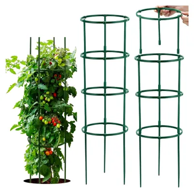 Produktbild von Tomaten Rankhilfe, 180 Stück (90 Ringe, 90 Stangen) mit verstellbarer Höhe, Blumenstütze, Ranksäule für Kletterpflanzen, Rankgitter für Tomaten, Tomatenturm, Gurken Rankhilfe