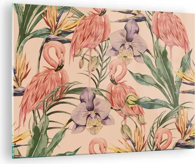 Produktbild von Bilder auf glas - Flamingos Pflanzen Vogel exotisch - 70x50cm - Glasbilder - Wandbilder - Kunstdruck - zum Aufhängen bereit - Wanddekoration aus Glas - Glas Bilder - Wandbild auf Glas - GAA70x50-2929