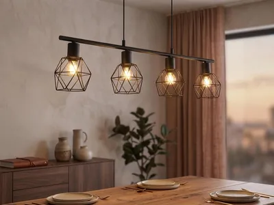 Produktbild von Industrial Pendelleuchte 4-flammig Metall Gitter Schwarz, Esstischlampe B: 75cm