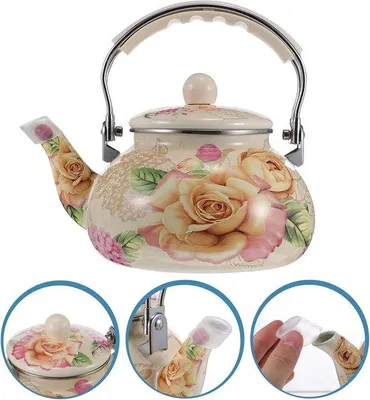 Produktbild von Keramische Theepot Set mit Blumenmotiv, 1-Stück, Emaille, Gläserner Theepot mit Keramik- und Stahlbeschichtung.