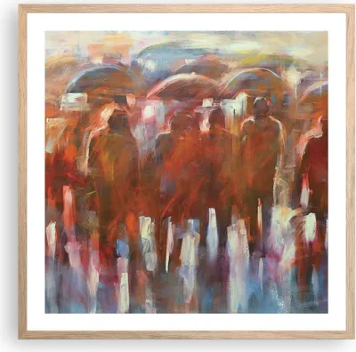 Produktbild von Gerahmtes Poster - Rahmen in heller Eiche - Regenschirme Menschen Handwerk - 60x60 cm - Wand Bild - Wanddeko - Wandbilder - Wandposter - Bilderrahmen - Bilder - Kunstdruck - Wandbild - P2NAC60x60-4260